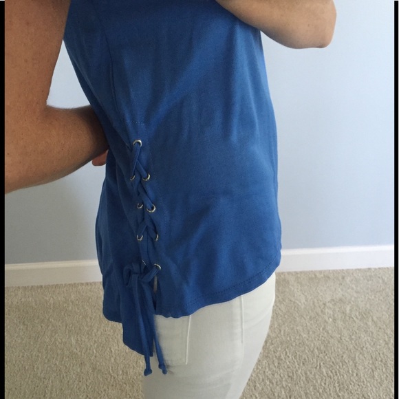 Blue, Short Sleeve Side Tie Detail Top - Picture 4 of 6